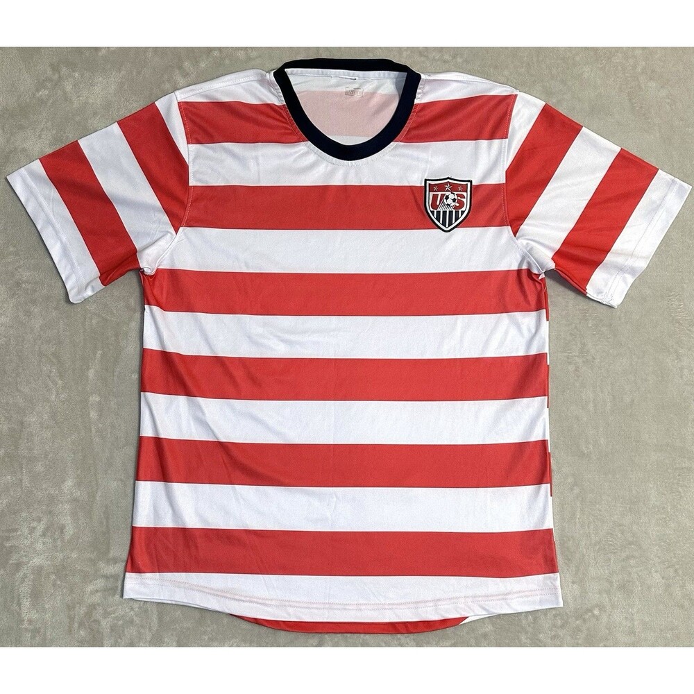 USA Soccer Jersey Shirt Red White Striped US Soccer Futbol Football Size L